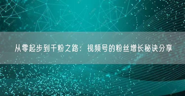 从零起步到千粉之路：视频号的粉丝增长秘诀分享