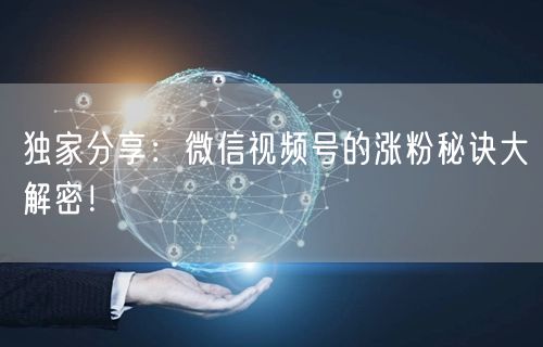 独家分享：微信视频号的涨粉秘诀大解密！